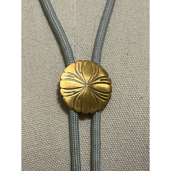 Brass Western Style Bolo Tie on 36" Gray Cord Handmade NEW - Picture 5 of 6